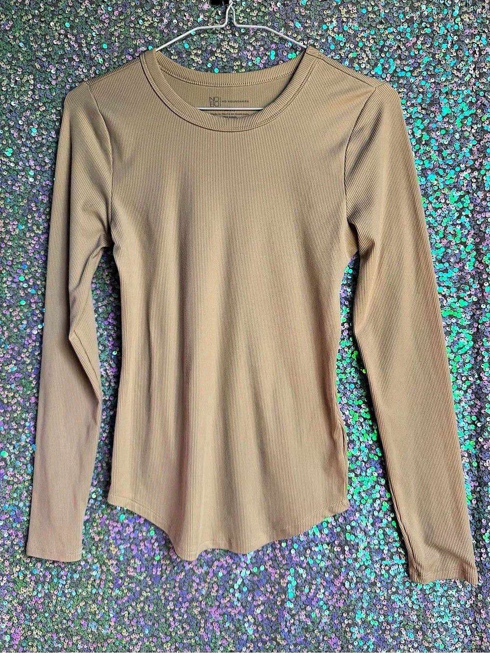 No Boundaries Tan Ribbed Long Sleeve Crewneck Top